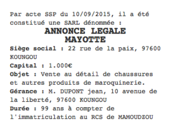 annonce legale mayotte